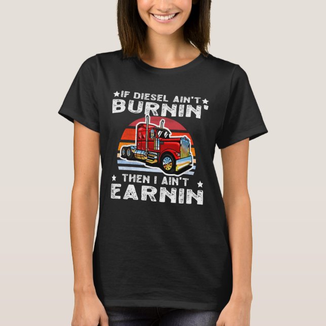 Retro Red Semi Truck Sunset – Big Rig Diesel Truck T-Shirt (Front)