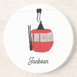 Retro Red Ski Gondola Lift Personalised Coaster