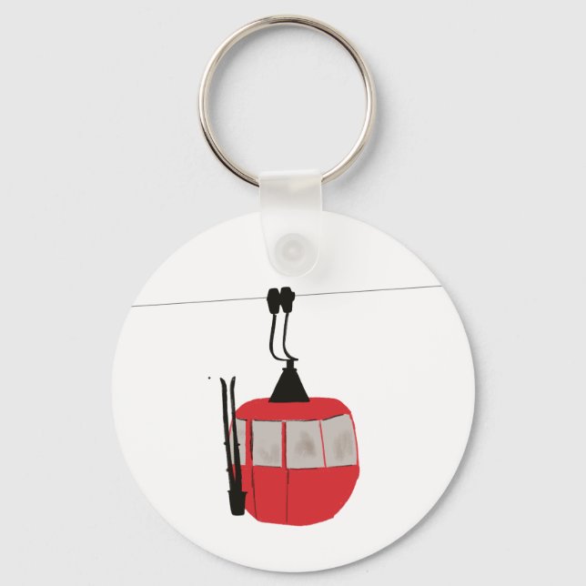Retro Red Ski Gondola Lift Personalised Key Ring (Front)