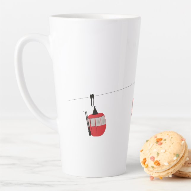 Retro Red Ski Gondola Lift Personalised Latte Mug (In Situ)