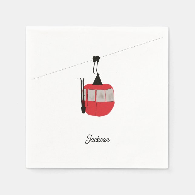 Retro Red Ski Gondola Lift Personalised Napkin (Front)