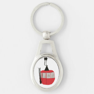 Retro Red Ski Gondola Lift Personalized Key Ring