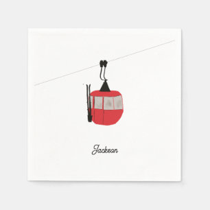 Retro Red Ski Gondola Lift Personalized Napkin