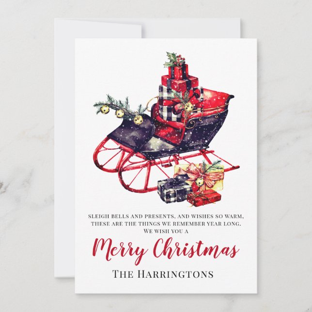 Retro Red Sleigh Vintage Christmas Greeting Card (Front)