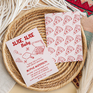 Retro Red Slice Slice Baby Pizza Baby Shower Invitation