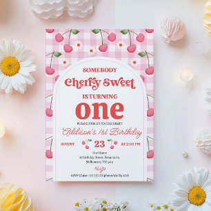 Retro Red Someone Cherry Sweet Birthday Invitation