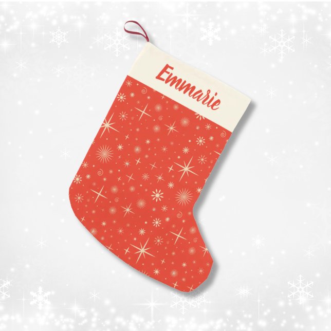 Retro Red Sparkle Christmas Pattern Custom Name Small Christmas Stocking (Retro Red Sparkle Christmas Pattern Custom Name Small Christmas Stocking
)