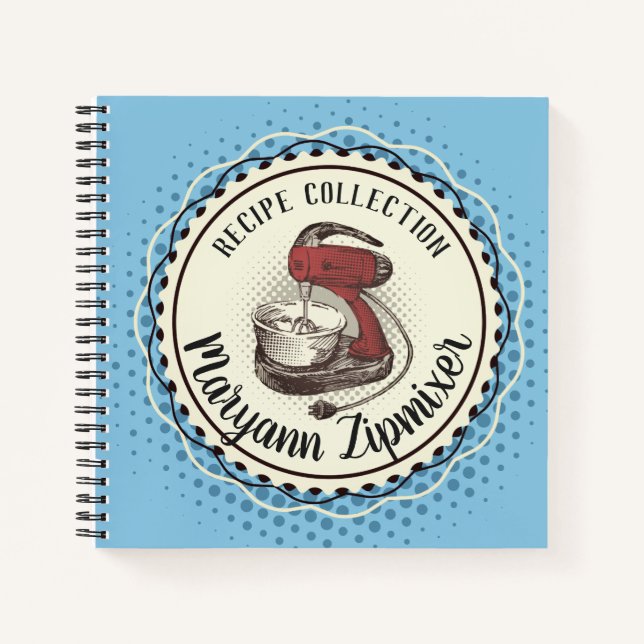 Retro red stand mixer personalised recipe cookbook notebook (Front)