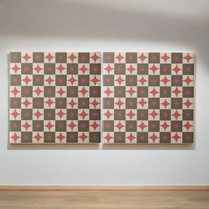 Retro Red Starburst Chequered Mid Century Modern Ceramic Tile