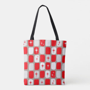 Retro Red Starbursts All-Over Print Tote Bag