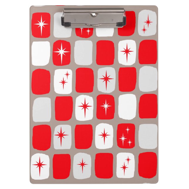 Retro Red Starbursts Clipboard (Front)