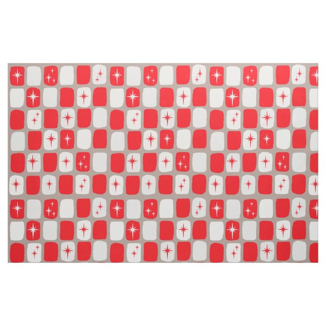 Retro Red Starbursts Combed Cotton Fabric (Fat Quarter)