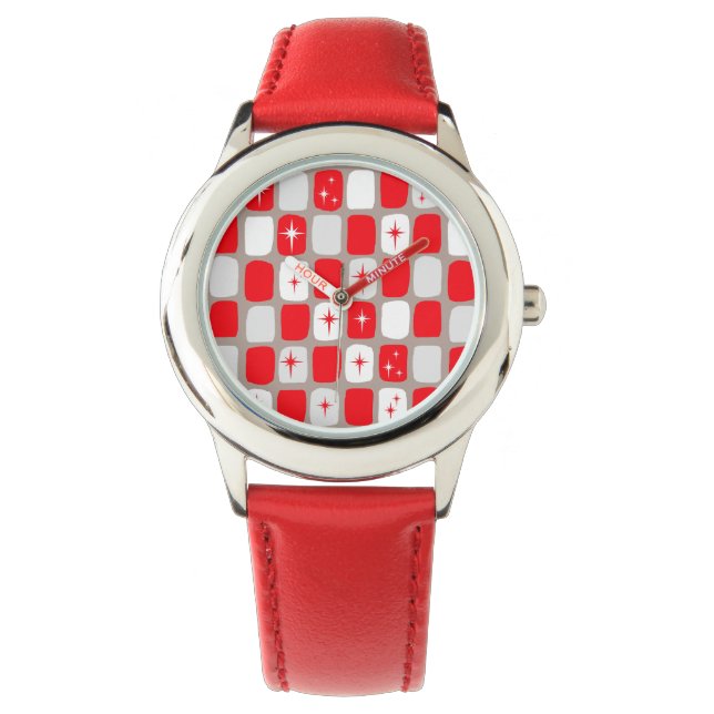 Retro Red Starbursts Kid's Watch (Front)