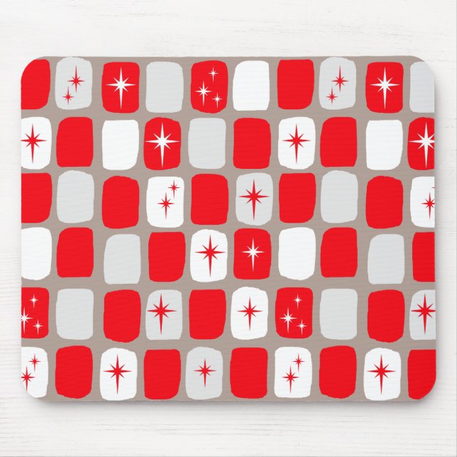 Retro Red Starbursts Mousepad (Front)