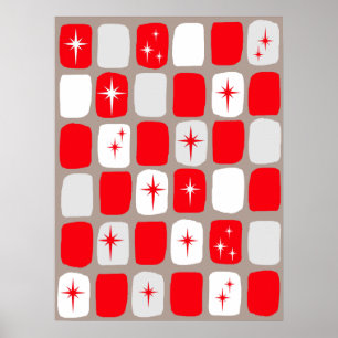 Retro Red Starbursts Poster