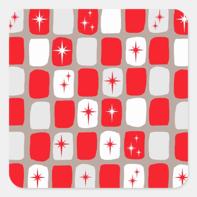 Retro Red Starbursts Square Stickers (Front)