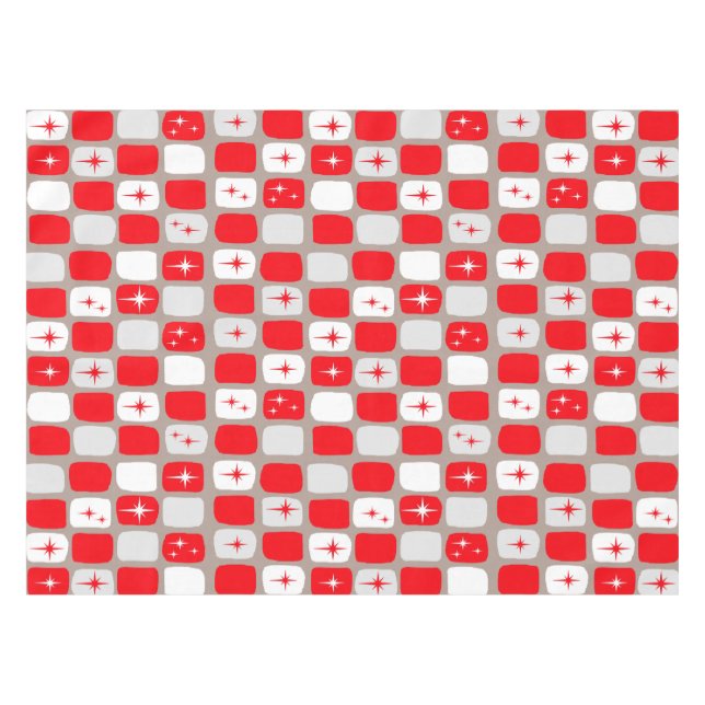 Retro Red Starbursts Tablecloth (Front (Horizontal))