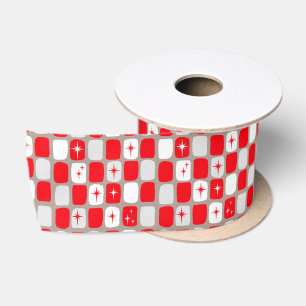 Retro Red Starbursts Wide Satin Ribbon