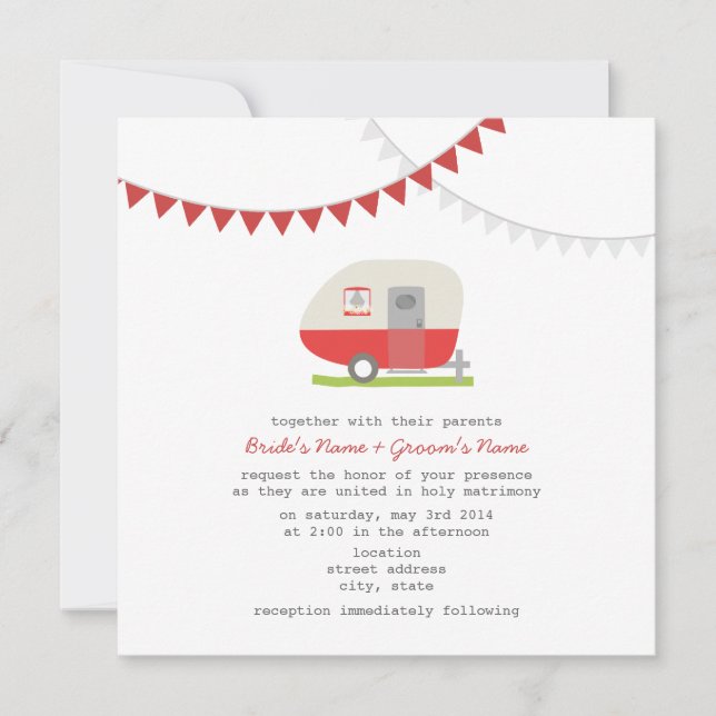 Retro Red Trailer Wedding Invite (Front)