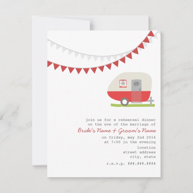 Retro Red Trailer Wedding Rehearsal Dinner Invitation (Front)