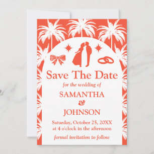 Retro Red Tropical Palm Tree Photo Wedding Save The Date