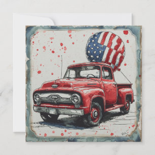 Retro Red Truck Bliss: Vintage Glory Holiday Card