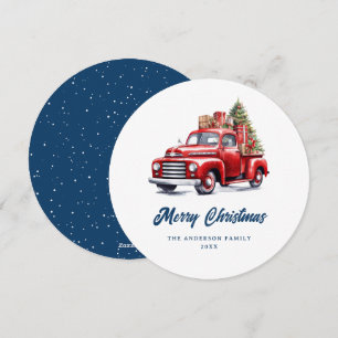 Retro Red Truck Blue Merry Christmas Card