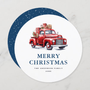 Retro Red Truck Blue Merry Christmas Card