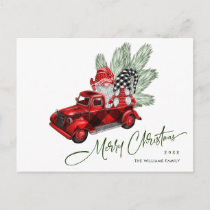 Retro Red Truck Gnomes Christmas Holiday Greeting Postcard