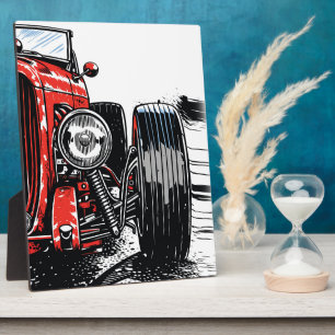 Retro Red Vintage Classic Car Front Pop Art Print Plaque