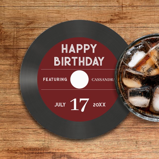 Retro Red Vinyl Record Black Happy Birthday Party Round Paper Coaster (Retro Red Vinyl Record Black Happy Birthday Party Round Paper Coaster
)