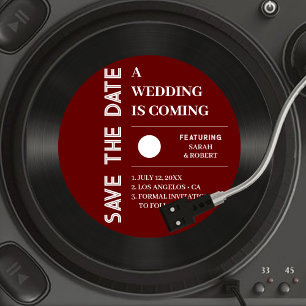 Retro Red Vinyl Record Wedding Save The Date