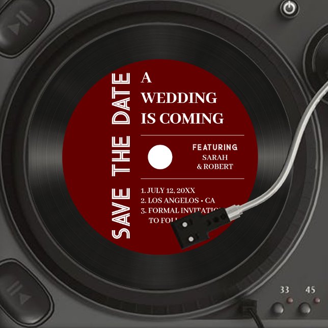 Retro Red Vinyl Record Wedding Save The Date (Retro Red Vinyl Record Wedding Save The Date)