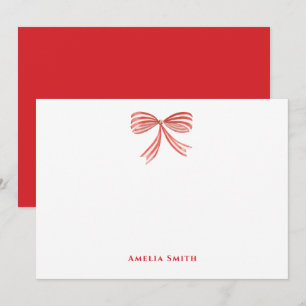 Retro red watercolor bow merry Christmas  Card