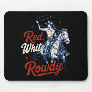 Retro Red White And Rowdy 4th Of July Rodeo Mouse Pad