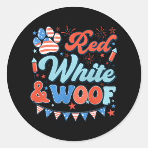 Retro Red White And Woof Us Flag Dog Paw Happy 4th Classic Round Sticker