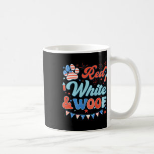 Retro Red White And Woof Us Flag Dog Paw Happy 4th Coffee Mug
