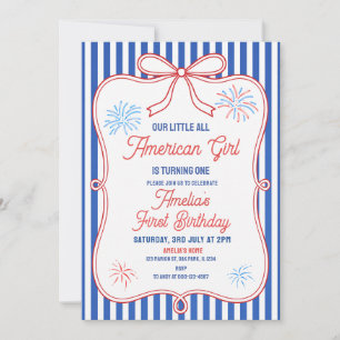 Retro Red White & Blue All American Girl Birthday Invitation
