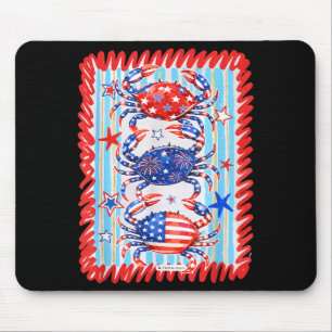 Retro Red White Blue Crab Summer Vibes 4th Of July Mouse Pad