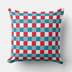 Retro Red White Blue Tartan Plaid 4th of July Cushion