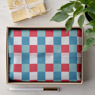 Retro Red White Blue Tartan Plaid 4th of July Tissue Paper