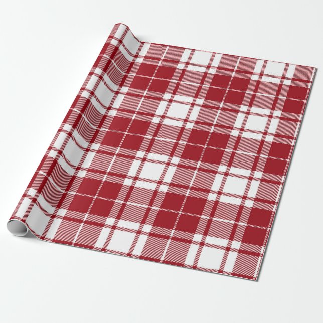 Retro Red White Christmas New Year Tartan Plaid Wrapping Paper (Unrolled)