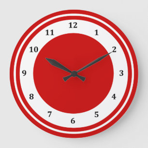Retro Red White Circle Stripe Modern Numbers Round Large Clock