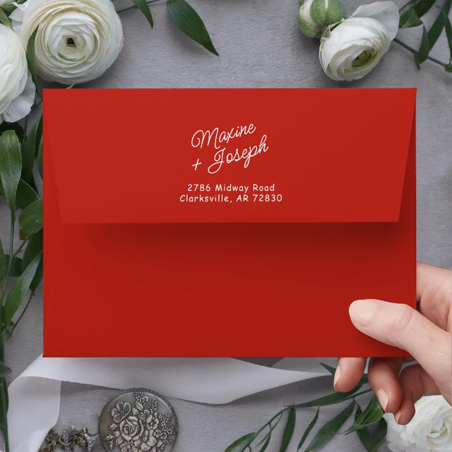 Retro Red & White Hand Drawn Bow Wedding Envelope (Retro red and white bow wedding envelope creates a charming first impression.)