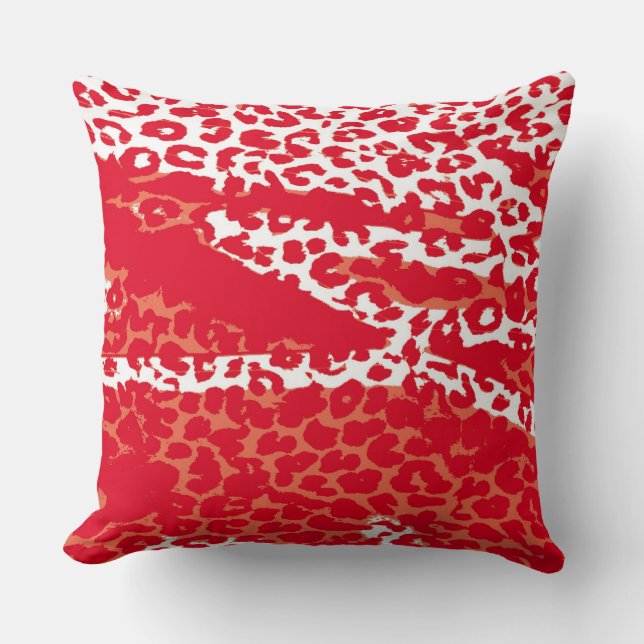 Retro Red White Leopard Print Skin Cushion (Front)