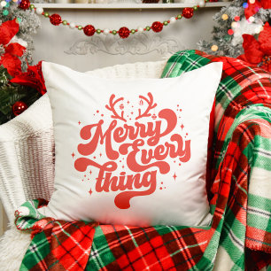 Retro Red White Merry everything Merry Christmas  Cushion