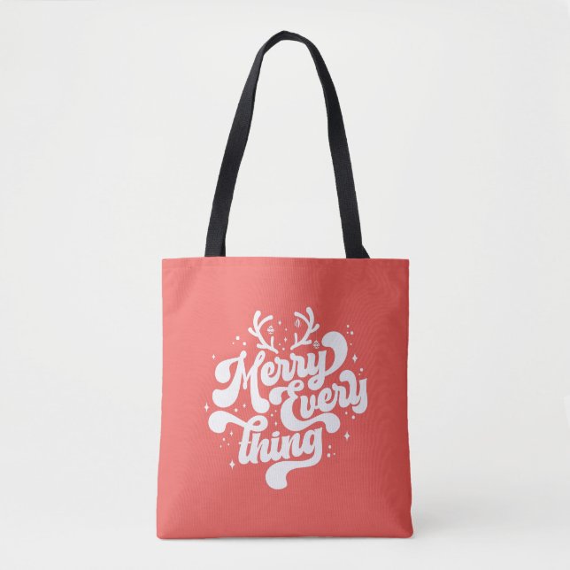 Retro Red White Merry everything Merry Christmas  Tote Bag (Front)