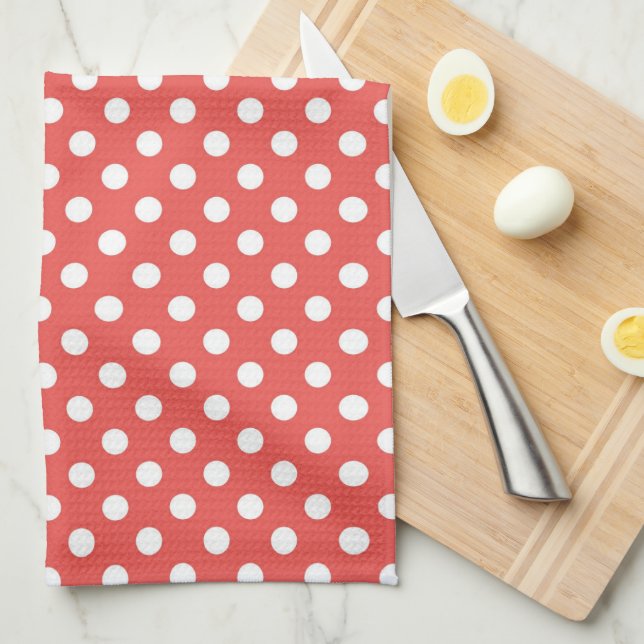 Retro Red & White Polka Dot Pattern Tea Towel (Quarter Fold)