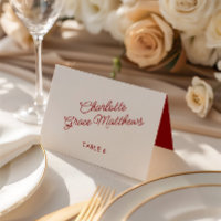 Retro Red & White Wedding Guest Name Place Card