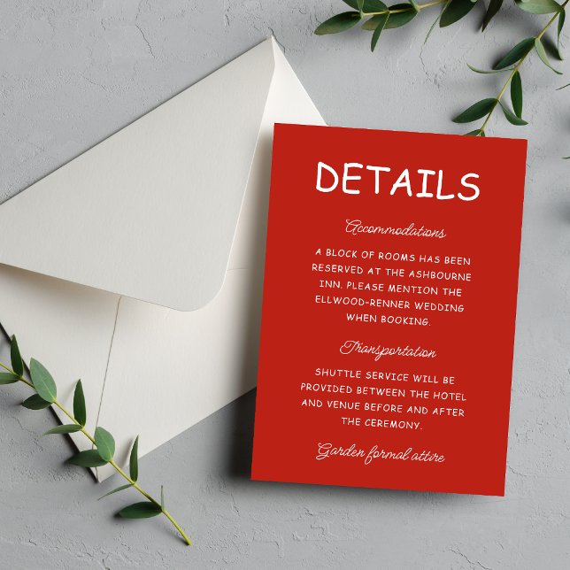 Retro Red & White Wedding Information Enclosure Card (Retro red and white information enclosure cards keep wedding details organized and stylish.)